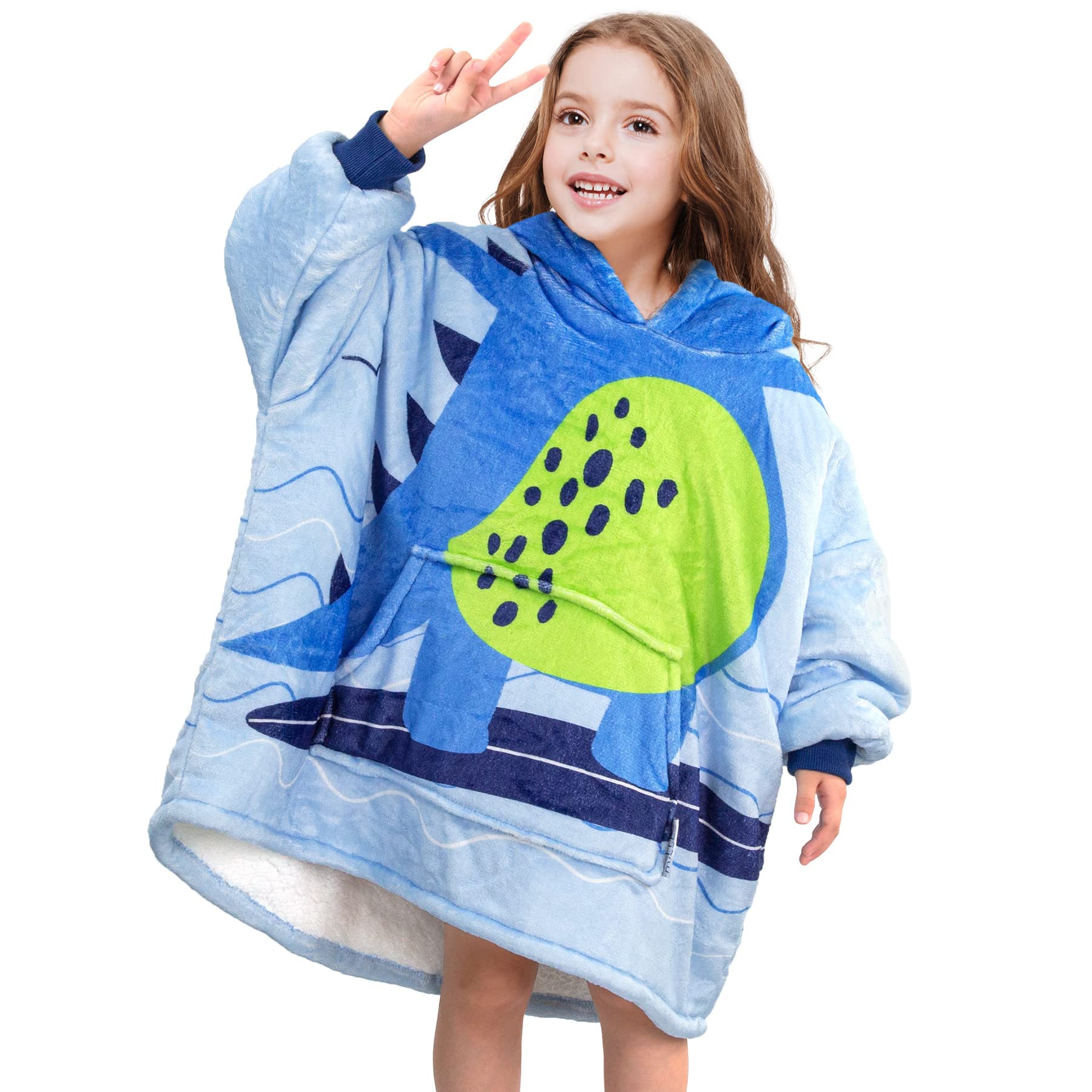 Mizzeo Kids Wearable Blanket Hoodie Flannel - Surfing Dinosaur / Kids 2-6 YR